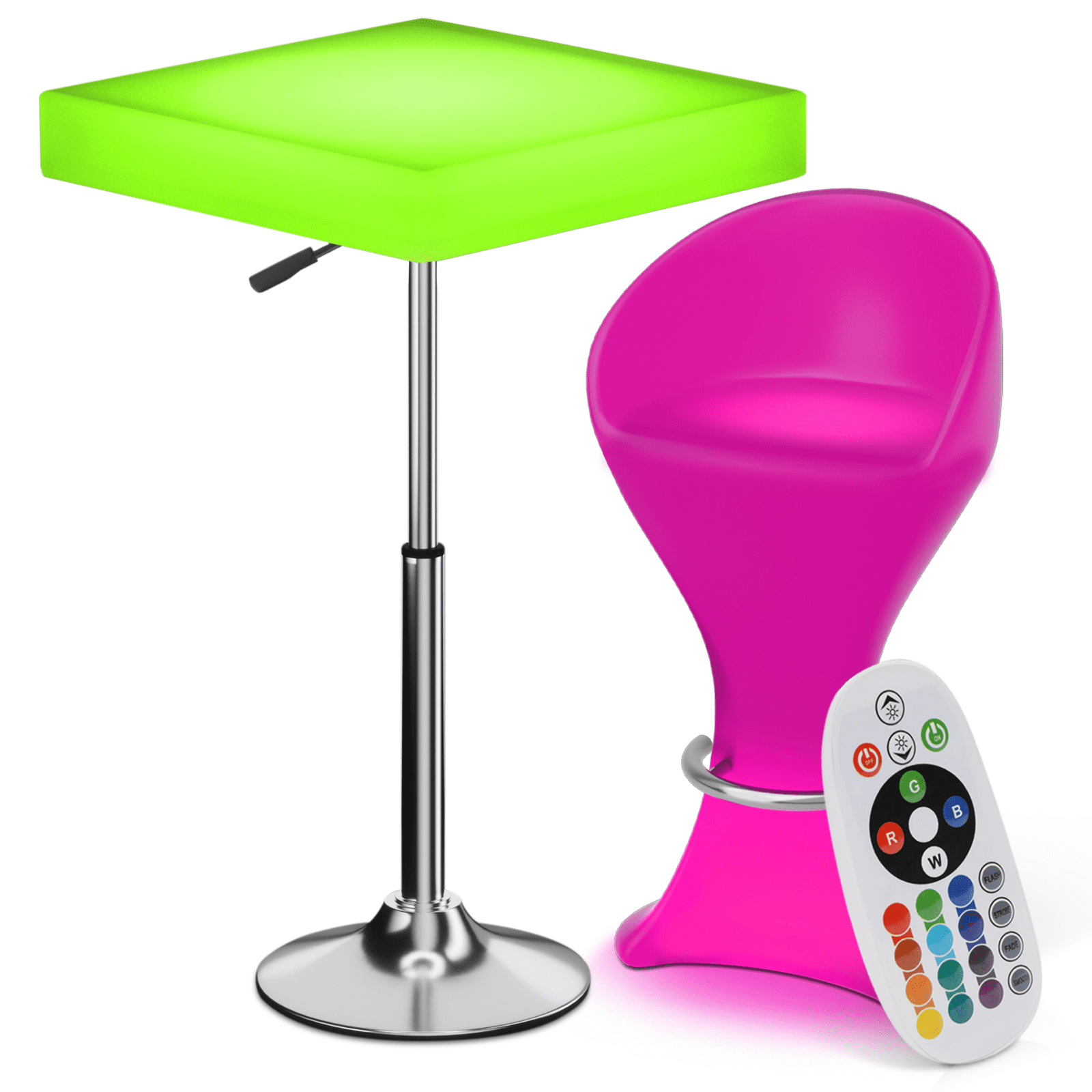 Magshion Set of 2 LED Light Up Square Bar Table + Stool, 16 Color
