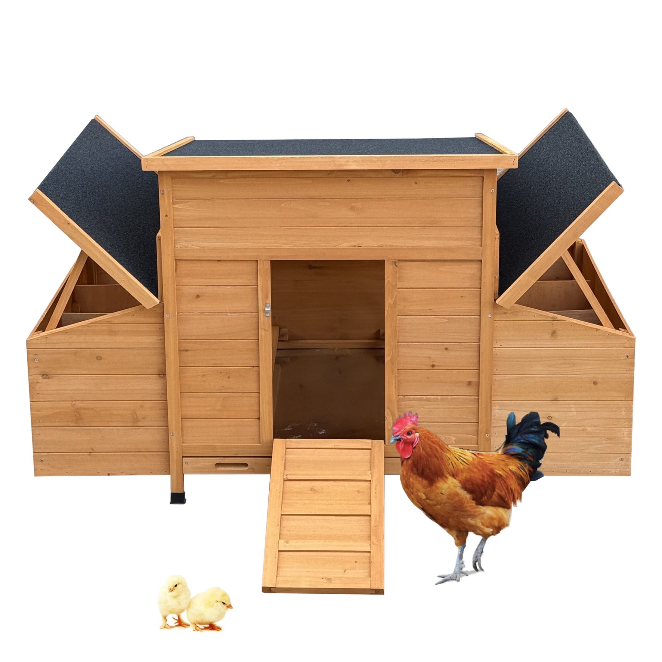 Noble House 55" Outdoor Chicken Coop, Compact Wooden Poultry House with Nesting Boxes and Integrated Ramp, Natural