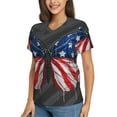 thumbnail image 2 of Vsdgher Butterfly With USA Flag Women Shirts V Neck Short Sleeve Tops T-Shirt Basic Tees, S to 3XLSmall, 2 of 5