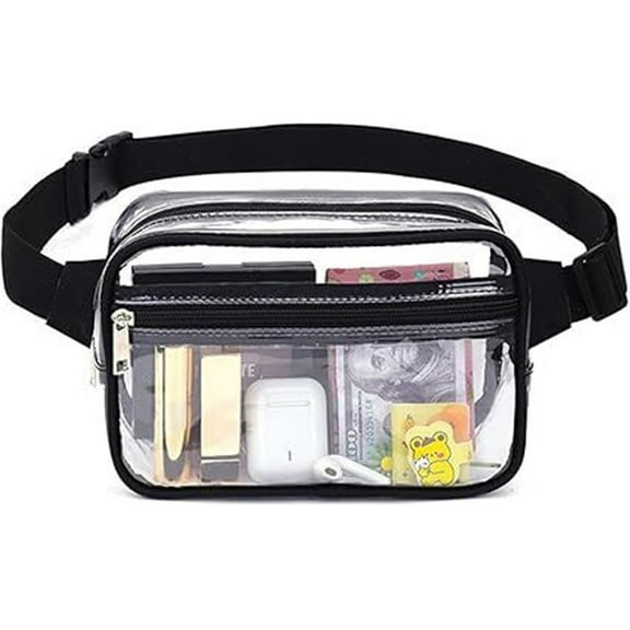 Clear Pack for Stadium Events - Clear Bag for Women Men | Lightweight Waist Pack for Concerts, Sports Games Day & Travel | Stadium Approved Transparent Bag (Black)