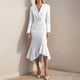 thumbnail image 1 of mfyjkho Vestidos casuales para mujer, Vestidos casuales de moda para mujer con solapa con muescas, escote en V y manga larga lisa Vestidos de fiesta para mujer l, 1 of 8