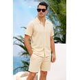thumbnail image 5 of Men's 2-Piece Beige Summer Outfit - Casual Short Sleeve Button Down Shirt & Shorts Set for Beach & Vacation, 5 of 7