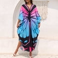thumbnail image 4 of Stralyhd Plus Size Ladies V Neck Long Batwing Caftan Dress Summer Beach Cover Ups Wrinkle Resistant Floral Print Loose Fit Maxi Dress 2026 Blue One Size, 4 of 5