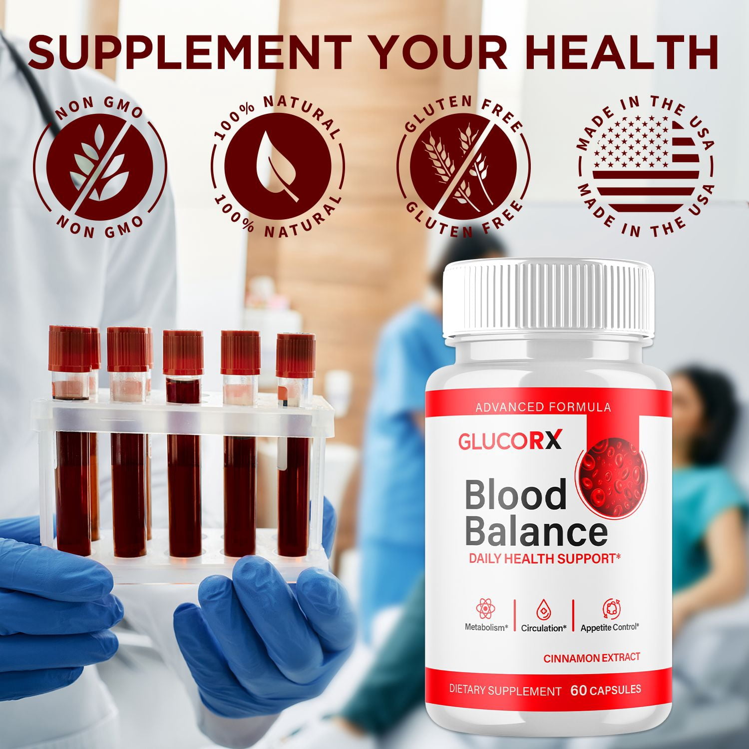 GlucorX Blood Balance Support Pills Advanced Formula Vitamin Supplement Glucor X 180 Capsules