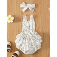 thumbnail image 3 of Seyurigaoka Baby Girls Summer Romper with Headband, Boho Floral Adjustable Button Straps Backless Romper, Infant Girls Snap Triangle Jumpsuit, 3 of 8