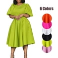 thumbnail image 2 of Robe Élégante Mode Été Col Rond Manches Bouffantes Robe Femme, 2 of 4