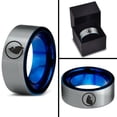 thumbnail image 4 of Tungsten Bird Watching World Aves Chordata Animal Band Ring 8mm Men Women Comfort Fit Blue Flat Cut Brushed Gray Polished, 4 of 4