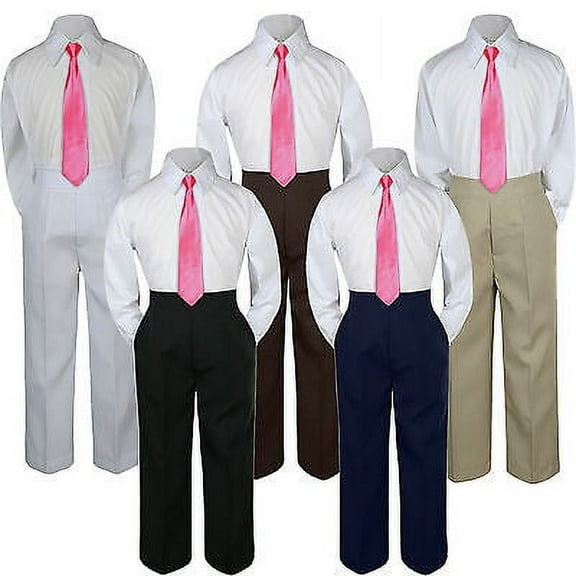3pc Boy Suit Set Coral Sunset Necktie Baby Toddler Kid Formal Shirt Pants S-7
