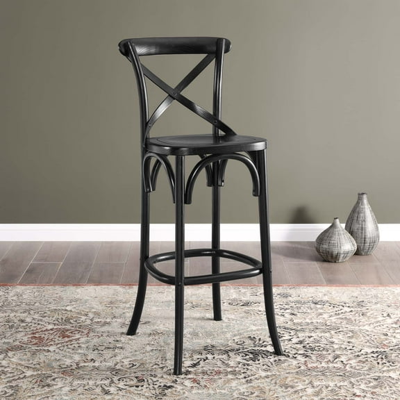 Modway Gear 43.5" Modern Style Elm Wood X-brace Back Bar Stool in Black Finish