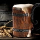 thumbnail image 4 of Viking Mug Beer Cup Bavarian Wood Style Simulation Wooden Barrel Double Wall Drinking, 4 of 5