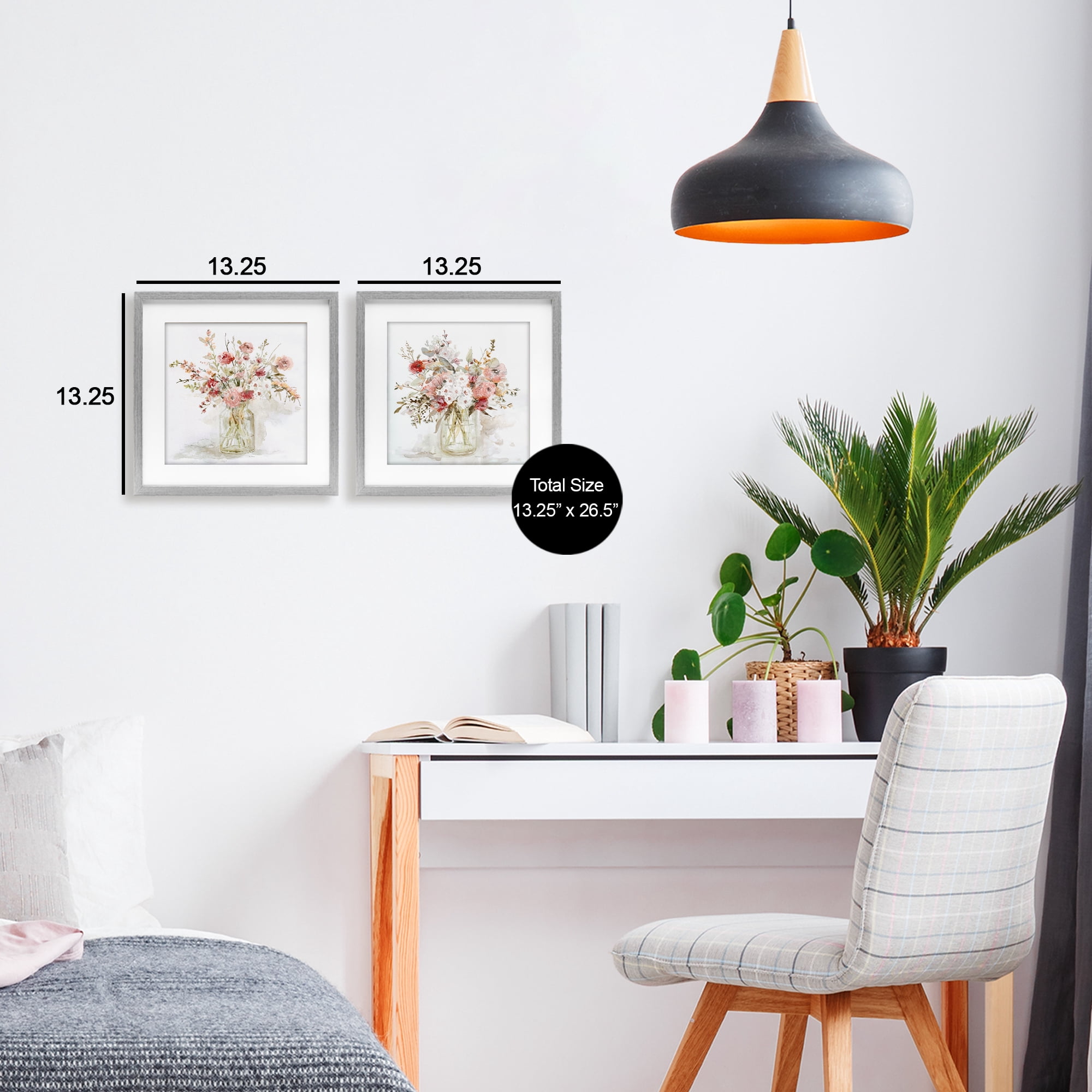 Stupell Industries Delicate Watercolor Bouquets in Glass 2 Piece Gray Framed Print Under Glass Set, design by Carol Robinson
