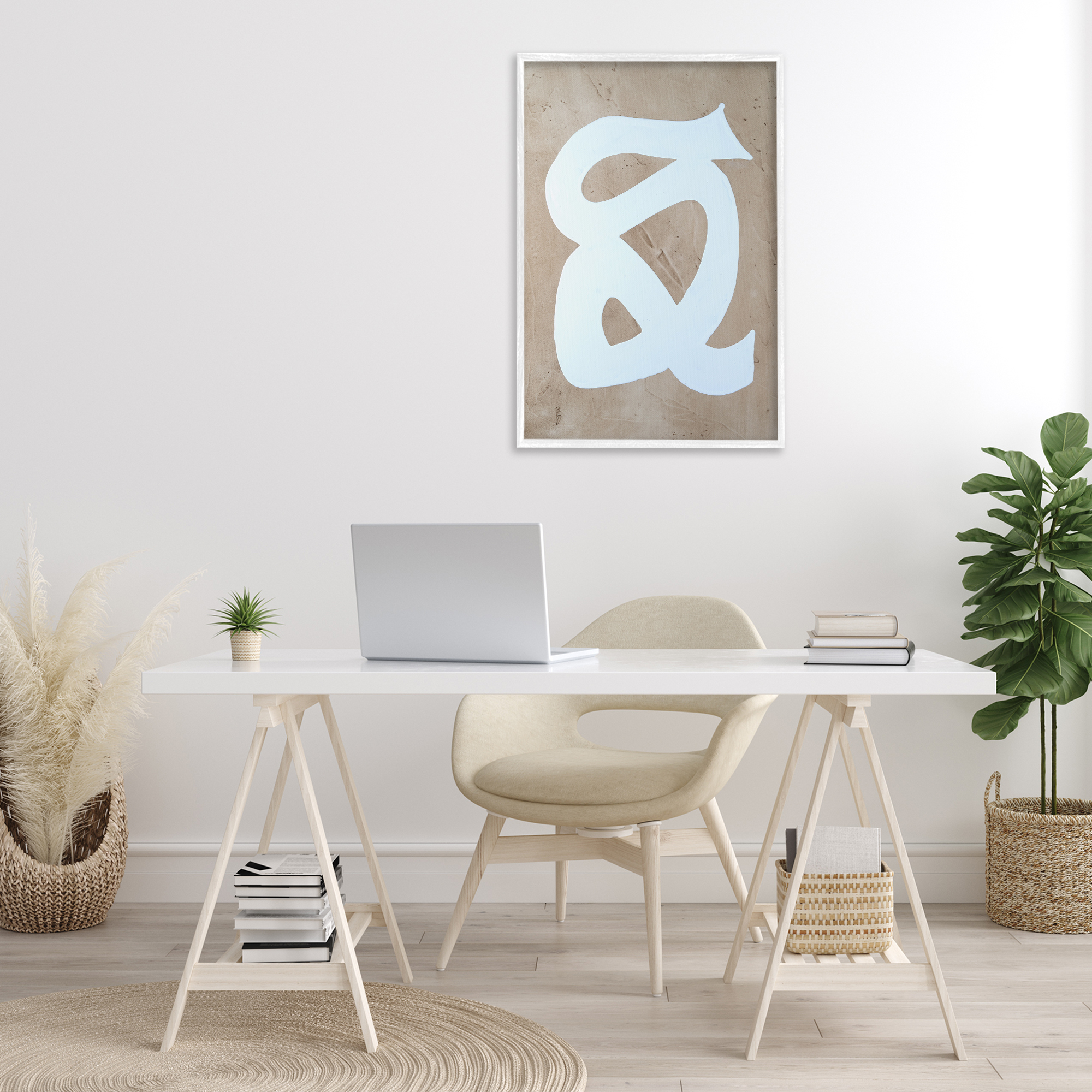 Stupell Industries Modern Swirl on Beige Abstract Painting White Framed Art Print Wall Art, 20 x 30