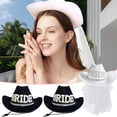 thumbnail image 3 of Drill Letter Cowboy Hat with Veil & Earrings for Brides, Complete Set in Black & White, 3 of 8