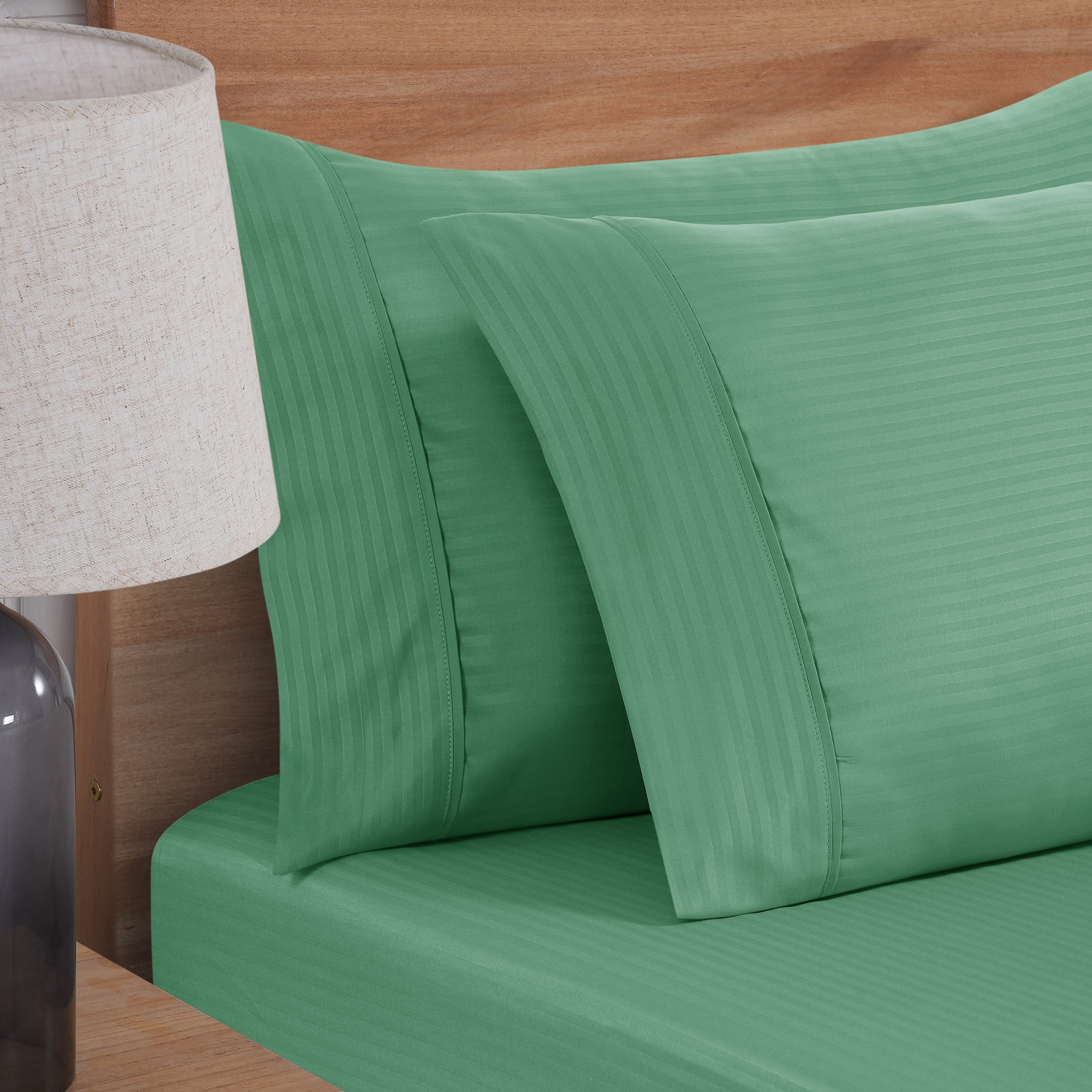 Mainstays Super Soft Brushed Microfiber Pillowcase Set, Green Sage Embossed Stripe, Standard/Queen, 2 Piece