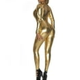 thumbnail image 4 of Tao Tao Womens Latex Catsuit Patent Leather Bodysuit Metallic Jumpsuit Party Clubwear Skinny Stretch Outfits Gold M, 4 of 7