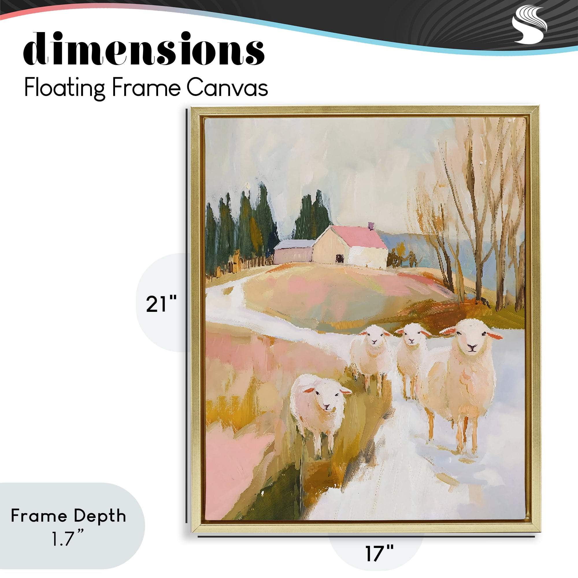 Stupell Industries Sheep on the Roadside Pasture Gold Framed Floater Canvas Wall Art, design by The Prints Vibe
