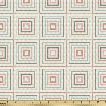 Geometric Upholstery Fabric by the Yard, Vintage Inspired Pattern with Concentric Pastel Toned Squares Design, Decorative Fabric for DIY and Home Accents, 3 Yards, Multicolor by Ambesonne