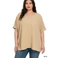 thumbnail image 3 of Zenana Women & Plus V Neck Woven Airflow Dolman Short Sleeve Blouse Top with Front Pocket, 3 of 4