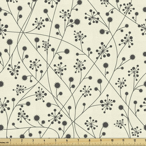 Ambesonne Grey and Yellow Fabric by the Yard Upholstery, Spiky Buds Dot Form, 10 Yards, Charcoal Grey Yellow