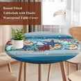 thumbnail image 4 of Blue Starfish Beach Round Tablecloth, Fitted Table Cover with Elastic for 36"-44" Round Tables, Summer Conch Coral Coastal Wood Grain Table Cloth Outdoor Indoor Dinning Party Waterproof Tablecloths, 4 of 7