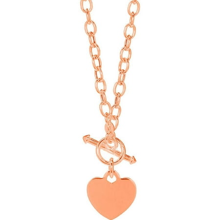 Pori Jewelers 18kt Rose Gold-Plated Sterling Silver Rolo Chain necklace with Heart Charm