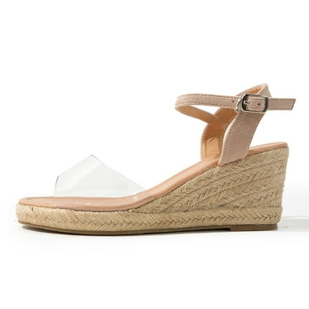 

Women‘s Wedge Heeled Sandals Open Round Toe Ankle Strap Sandals Women‘s Comfy Footwear