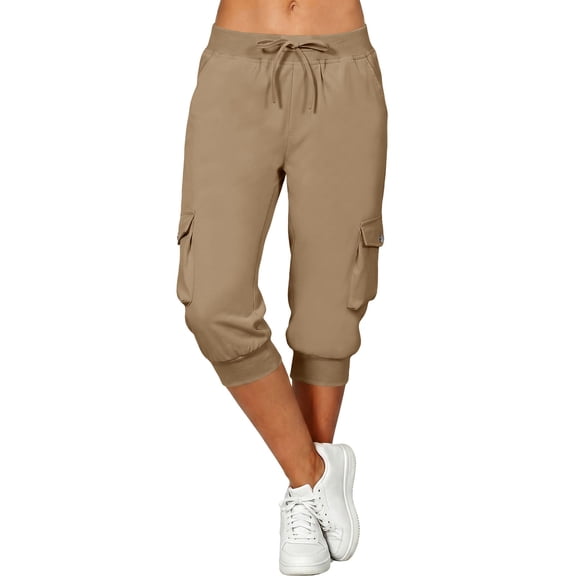 cocolona Womens Summer Casual Drying Cargo Capri Pants Elastic Waist Drawstring Outdoor Hiking Cropped Joggers with Pockets