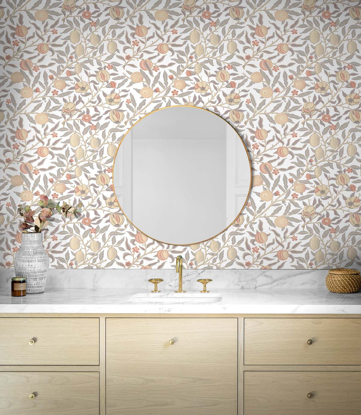 NextWall  Pomegranate Peel and Stick Wallpaper 20.9 in. W x 18 ft. L - Daydream Grey & Melon