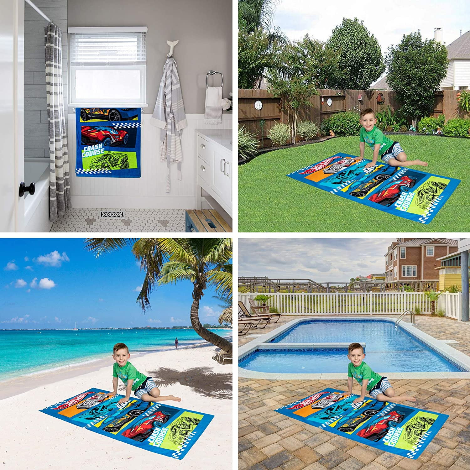 Franco Kids Super Soft Cotton Bath/Pool/Beach Towel, 58 In x 28 In, Hot Wheels 58 in x 28 in Hot Wheels