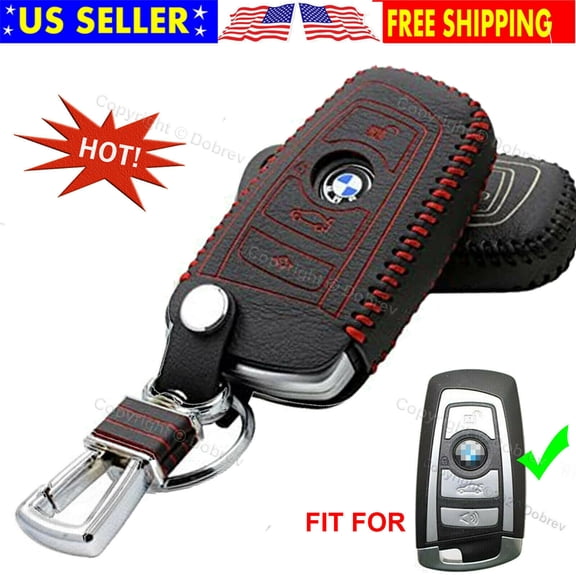 Dobrev Hot Sports Genuine Leather Protector Holder Keyless Entry Smart Key Remote Case Cover Fob Fit for BMW 1 3 4 5 6 7 Series and BMW X3 X4 M5 M6 GT3 GT5 Key Fob (red)