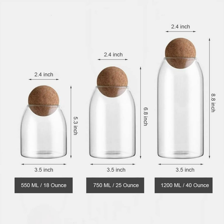 MOLFUJ 550ML/18Oz Glass Storage Container with Ball Cork, Cute Decorative  Organizer Bottle Canister Jar with Air Tight Wood Lid for Food, Coffee,  Candy, Bathroom Apothecary Cotton Swab Qtip Holder 
