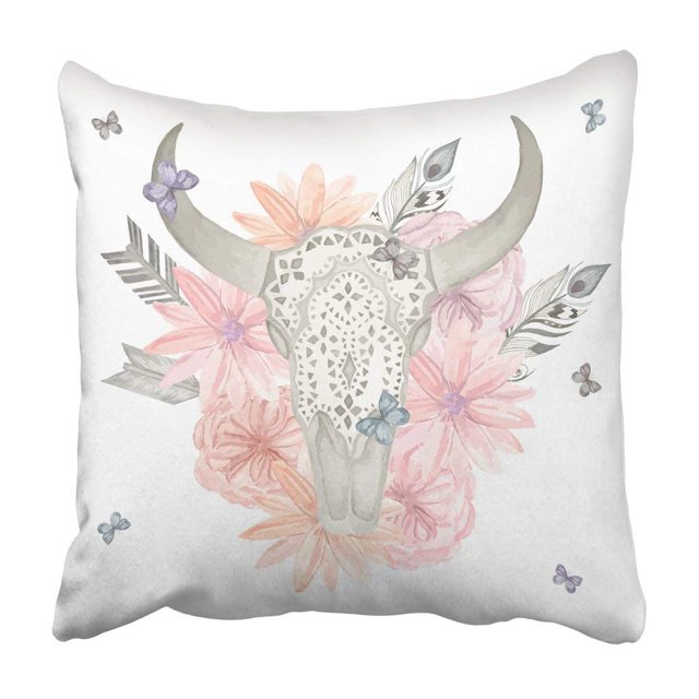 Funda de almohada Bohemia ABPHQTO de Acuarela de Pluma de Toro Rosa 40x40 cm