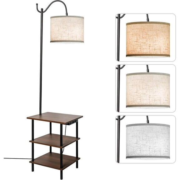 Floor Lamp with 3-Tier Shelves, End Table Lamp with USB Charging Port Power Outlet, Side Table Reading Light with 3 Color Temperature Led Bulb Included, Floor Lamps for Living Room