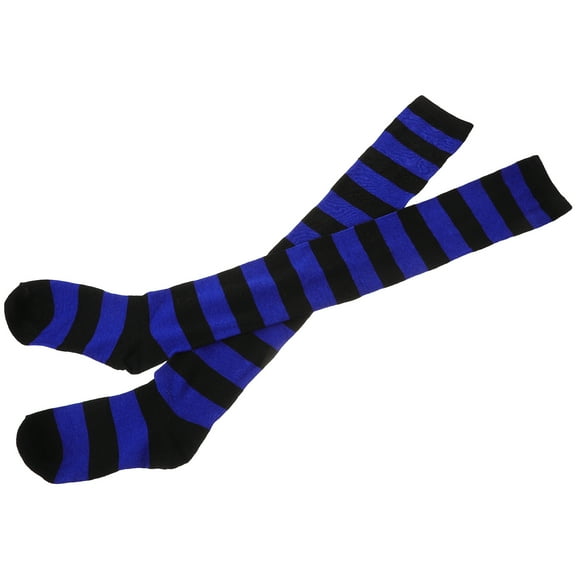 LOLIPPYY 1 Pair of Over the Knee Striped Thigh High Stocking Socks for Women's Cold Wind Protection in Blue and Black
