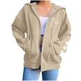 thumbnail image 5 of Feancey Womens Fashion Full Zip Hoodies Cute Cat Dog Paw Print Sweatshirt Jacket Lightweight Fleece Lined Hooded Jackets with Pockets Y2K Clothes Khaki XXL, 5 of 5