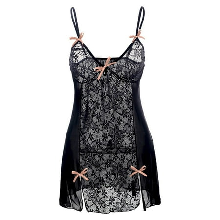 

Sexy Translucent Sleep Wear Lingerie Pijamas Temptation Women Sleeveless Bow Twist Fashion Pajamas Dress Nightwear Plus Size Black Pink M