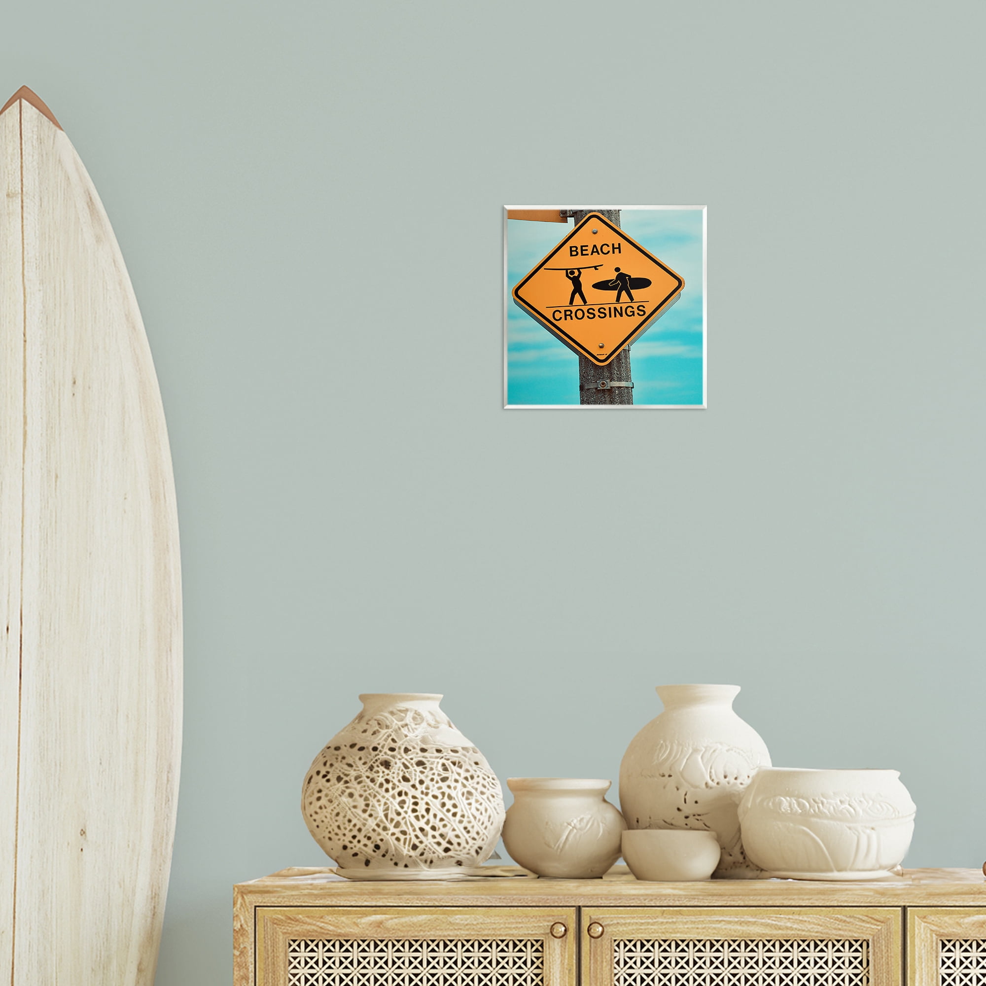 Stupell Industries Beach Crossing Sign Nautical & Beach Photography Unframed Art Print Wall Art, 12 x 12