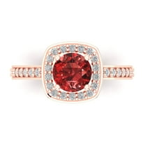 1.335 ct Round Cut Natural Garnet Solitaire with Simulated Diamond Accents 18K Rose Gold Womens Engagement Ring