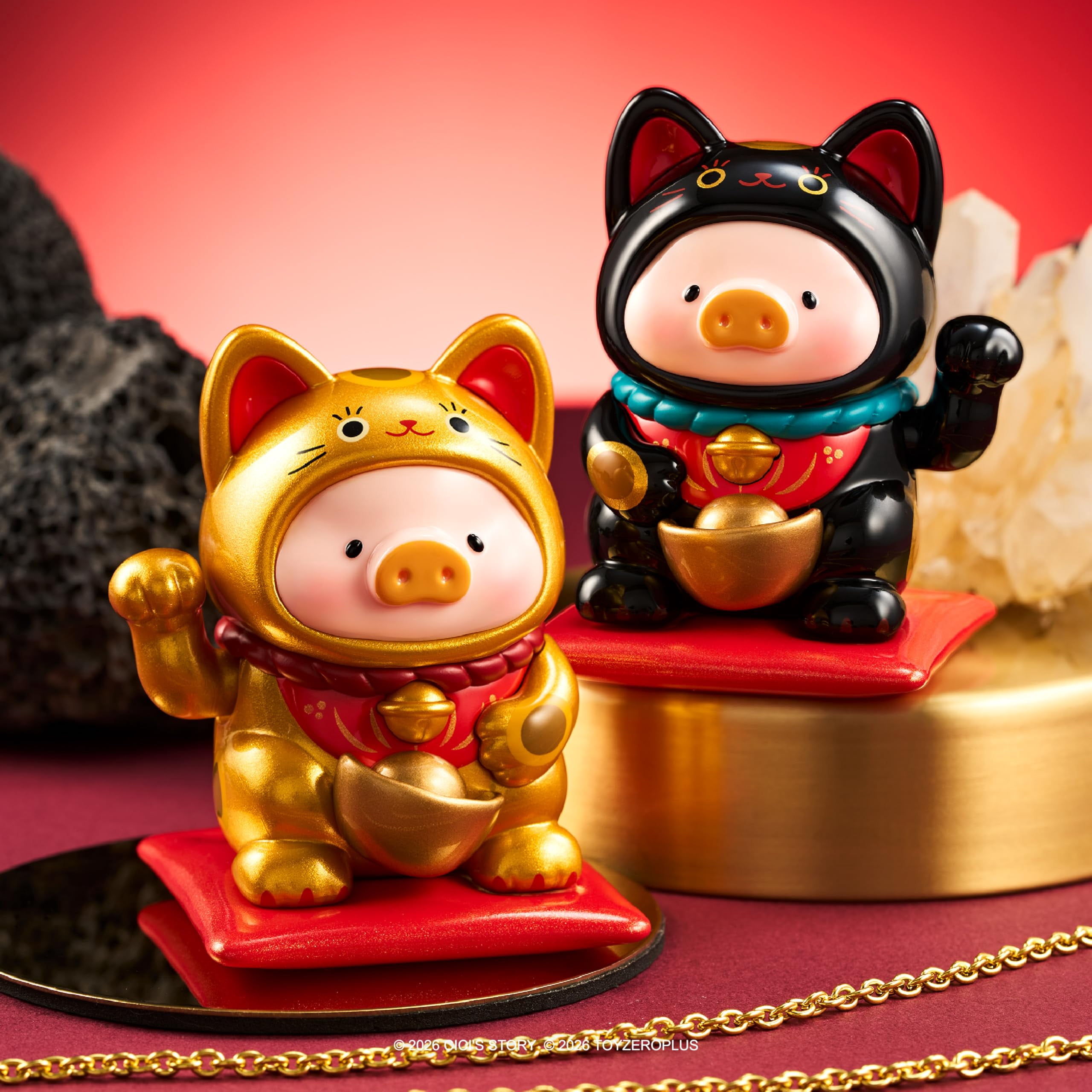 TOYZERO + Lulu The Piggy Blind Box Figures - Lucky Cat Series Blind Boxes Cute Animal Figurines Mystery Box Collectibles Home Decorations Holiday Birthday Gifts, Single Box