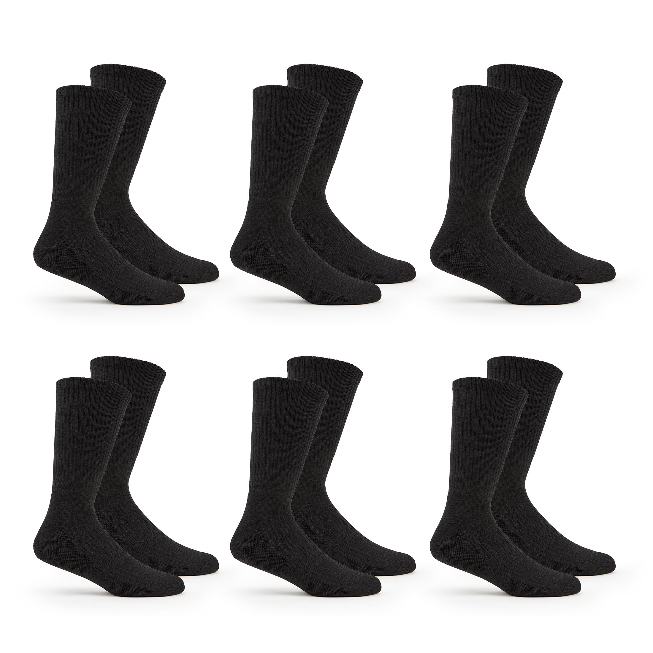 Fruit of the Loom Men's All Day Comfort Crew Socks, Sizes 12-15, Black (6-Pack)