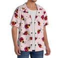 thumbnail image 2 of Lsque ladybugs and flower Print Men's Cuban Collar Short Sleeve Shirt Summer Beachwear Casual Button Down Fashionable Vacation Leisure Shirt-X-Large, 2 of 5