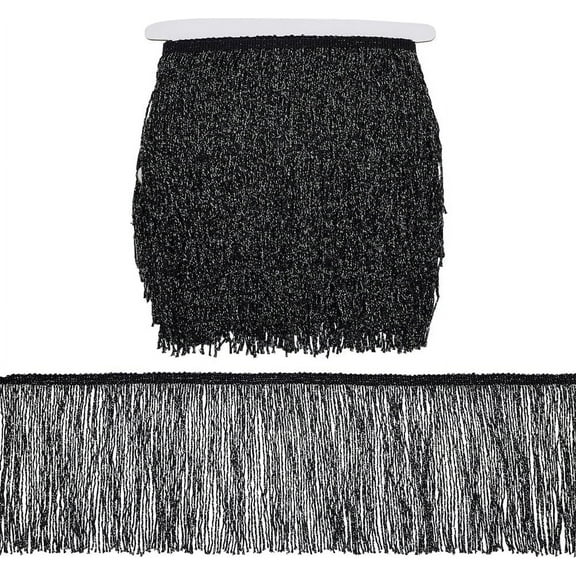 5.47 Yard Fringe Lace Trim 6-1/8 inch Wide Polyester Tassel Lace Ribbon Black Silver Fabric Fringe Trim Sewing Tassel Lace Trim for DIY Latin Dance Dress Costume Accessories Party Decor DIY
