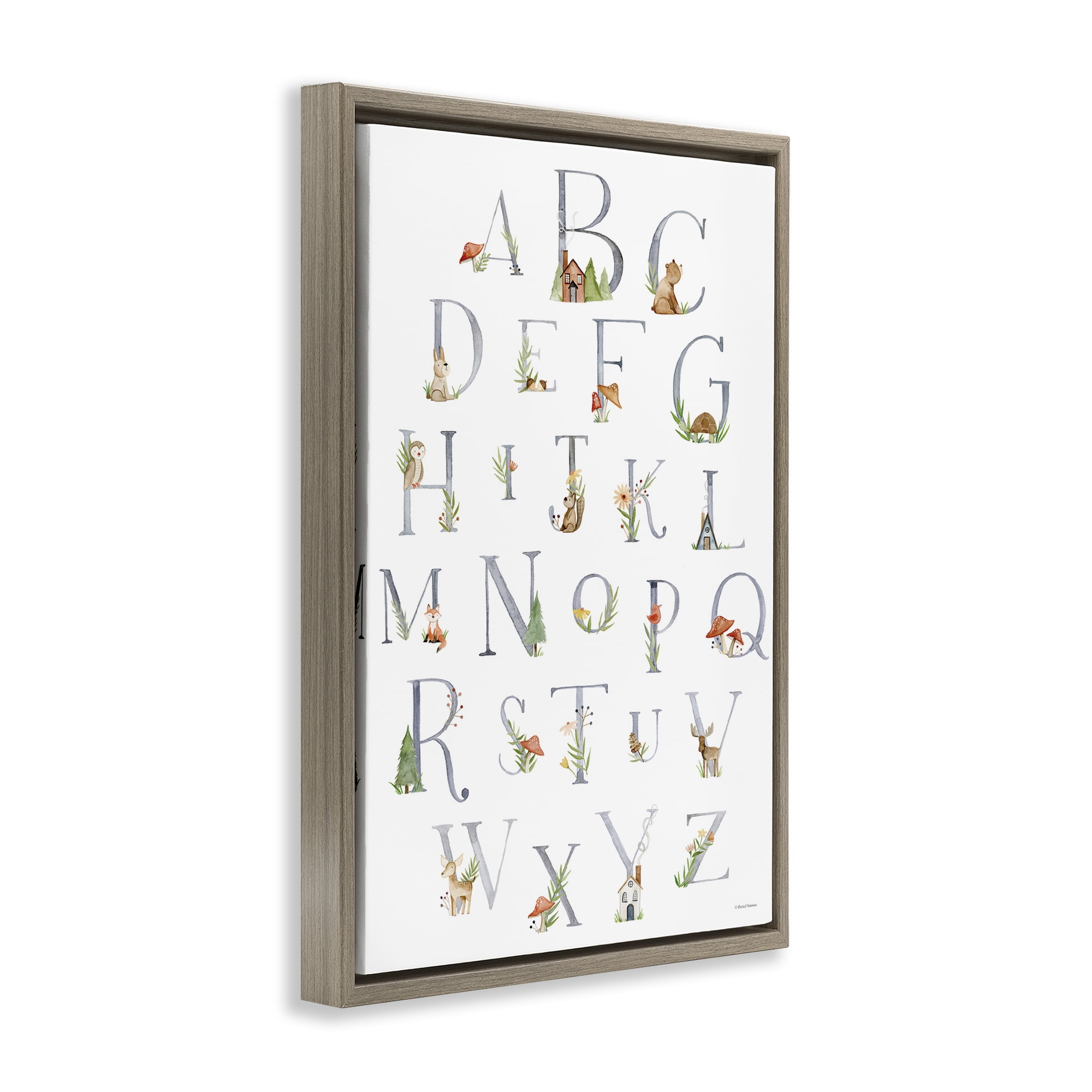 Stupell Industries Soft Cottage Alphabet Town & City Painting Brown Floater Framed Art Print Wall Art, 17 x 25
