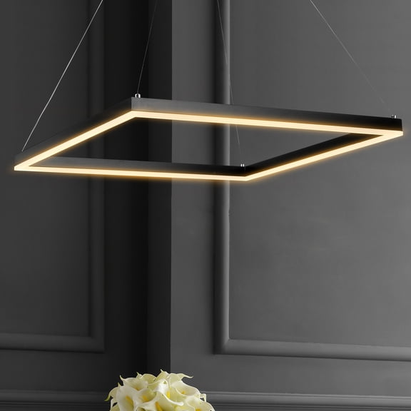 JONATHAN Y Nero 23.63" Square Contemporary Modern Metal Integrated LED Pendant Light, Black