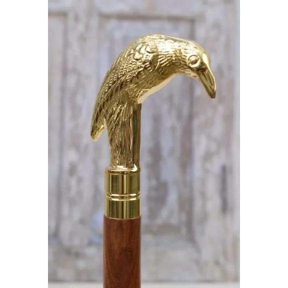 Vintage Solid Brass Crow Head Walking Cane Gift For Senior Men & Women