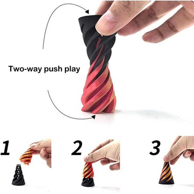 3D Printed Impossible Cone Fidget Toy Set - Spiral Passthrough Sculpture For Stress Relief (3 Pieces)