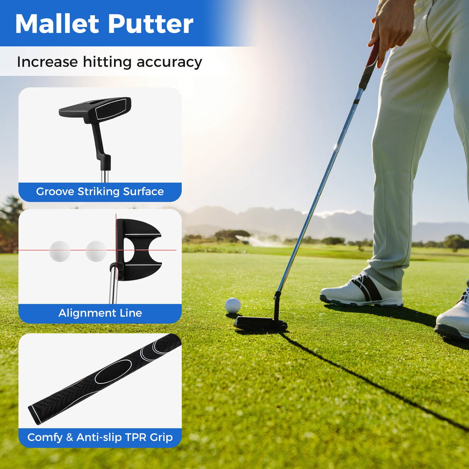 Costway Men's Complete Golf Clubs Package Set 10 Pieces Includes Alloy Driver Black