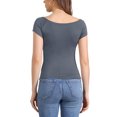 thumbnail image 3 of BLUSA Sólida de Manga Corta Sin Hombros de INSPIRE CHIC, Longitud a la Cadera, Talla XS, Gris Profundo, 3 of 5