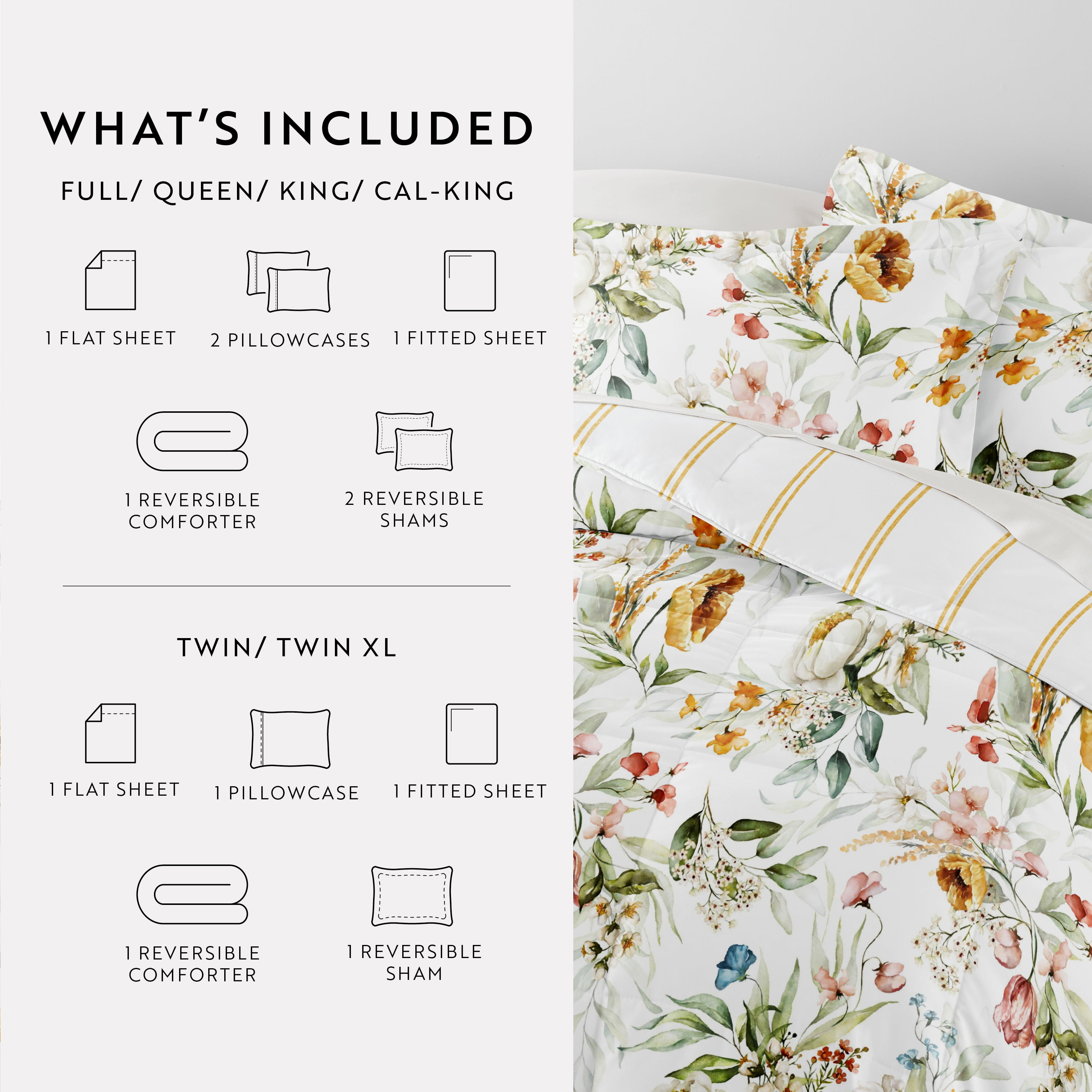 Noble Linens 5 Piece Bedding Bundle, Microfiber Patterned Comforter and Sheet Set, TwinXL