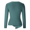 thumbnail image 4 of successthop Womens V Neck Knit Sweater Long Sleeve Tops Lightweight Pleated Trendy Pullover Outwear Solid Clothes Blue, 4 of 5